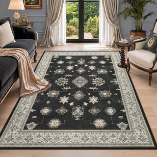 5x7/8x10/9x12 Boho Washable Area Rug, Farmhouse Vintage Ultra Thin Indoor Non-Slip Carpet for Living Room, Oeko-Tex Certified