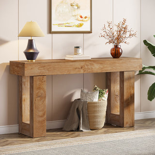 63" Rustic Sofa Table, Chunky Console Table for Entryway