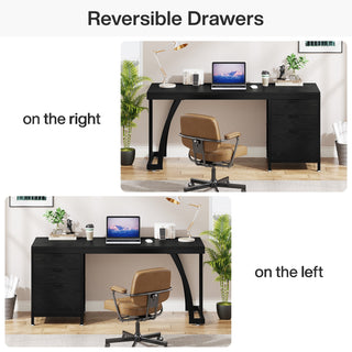 Industrial Computer Desk, 59" Study Desk with Reversible Drawer Cabinet