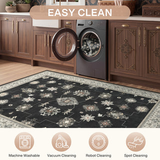5x7/8x10/9x12 Boho Washable Area Rug, Farmhouse Vintage Ultra Thin Indoor Non-Slip Carpet for Living Room, Oeko-Tex Certified