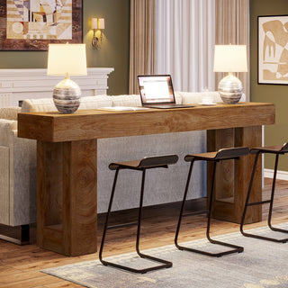 63" Rustic Sofa Table, Chunky Console Table for Entryway