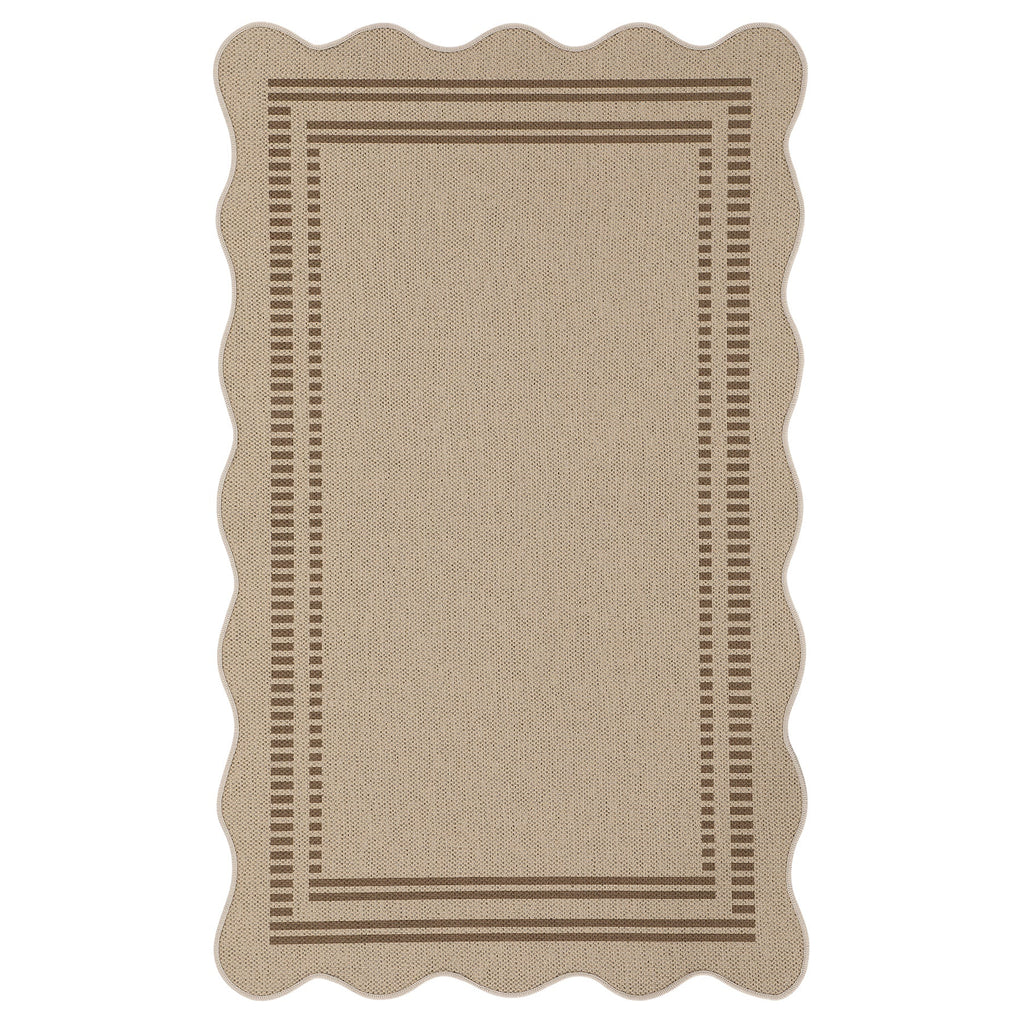 2x6/3x5/5x7 Scalloped Easy Jute Area Rugs, Tan/Checkered Washable Hallway Runner Non Slip Carpet, Oeko-Tex Certified