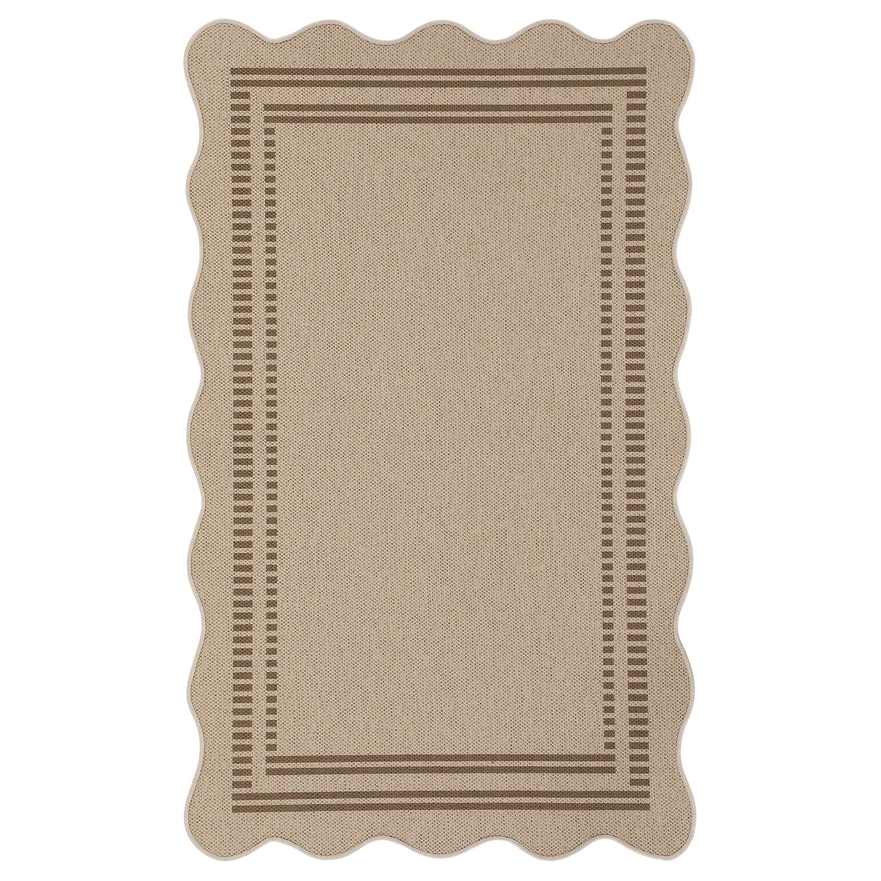 2x6/3x5/5x7 Scalloped Easy Jute Area Rugs, Tan/Checkered Washable Hallway Runner Non Slip Carpet, Oeko-Tex Certified