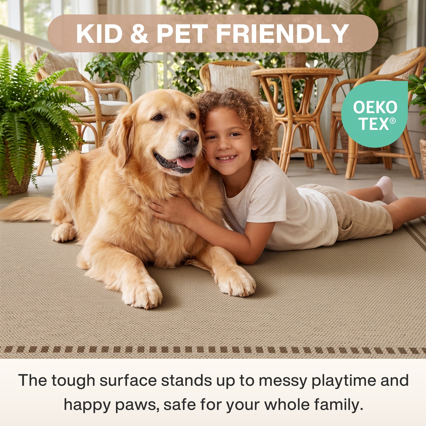 2x6/3x5/5x7 Scalloped Easy Jute Area Rugs, Tan/Checkered Washable Hallway Runner Non Slip Carpet, Oeko-Tex Certified