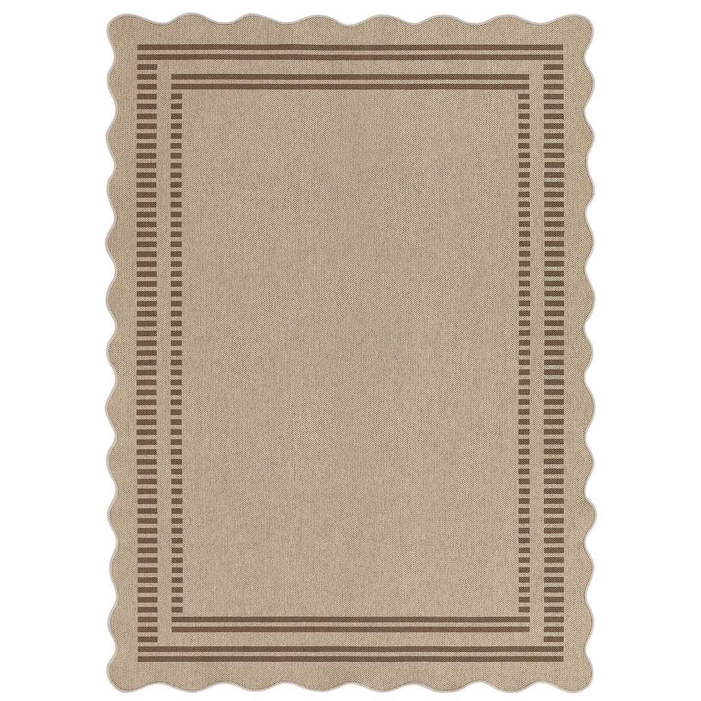 2x6/3x5/5x7 Scalloped Easy Jute Area Rugs, Tan/Checkered Washable Hallway Runner Non Slip Carpet, Oeko-Tex Certified