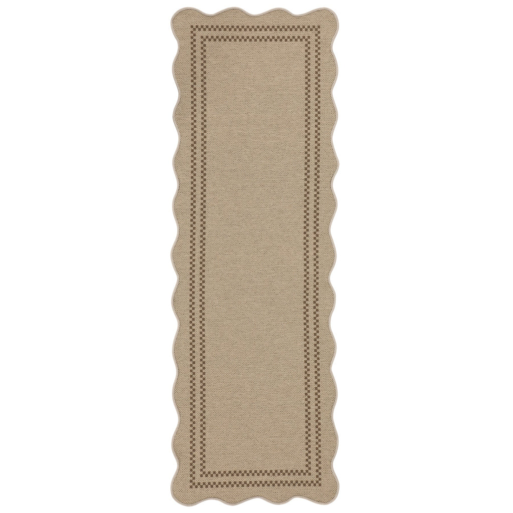 2x6/3x5/5x7 Scalloped Easy Jute Area Rugs, Tan/Checkered Washable Hallway Runner Non Slip Carpet, Oeko-Tex Certified