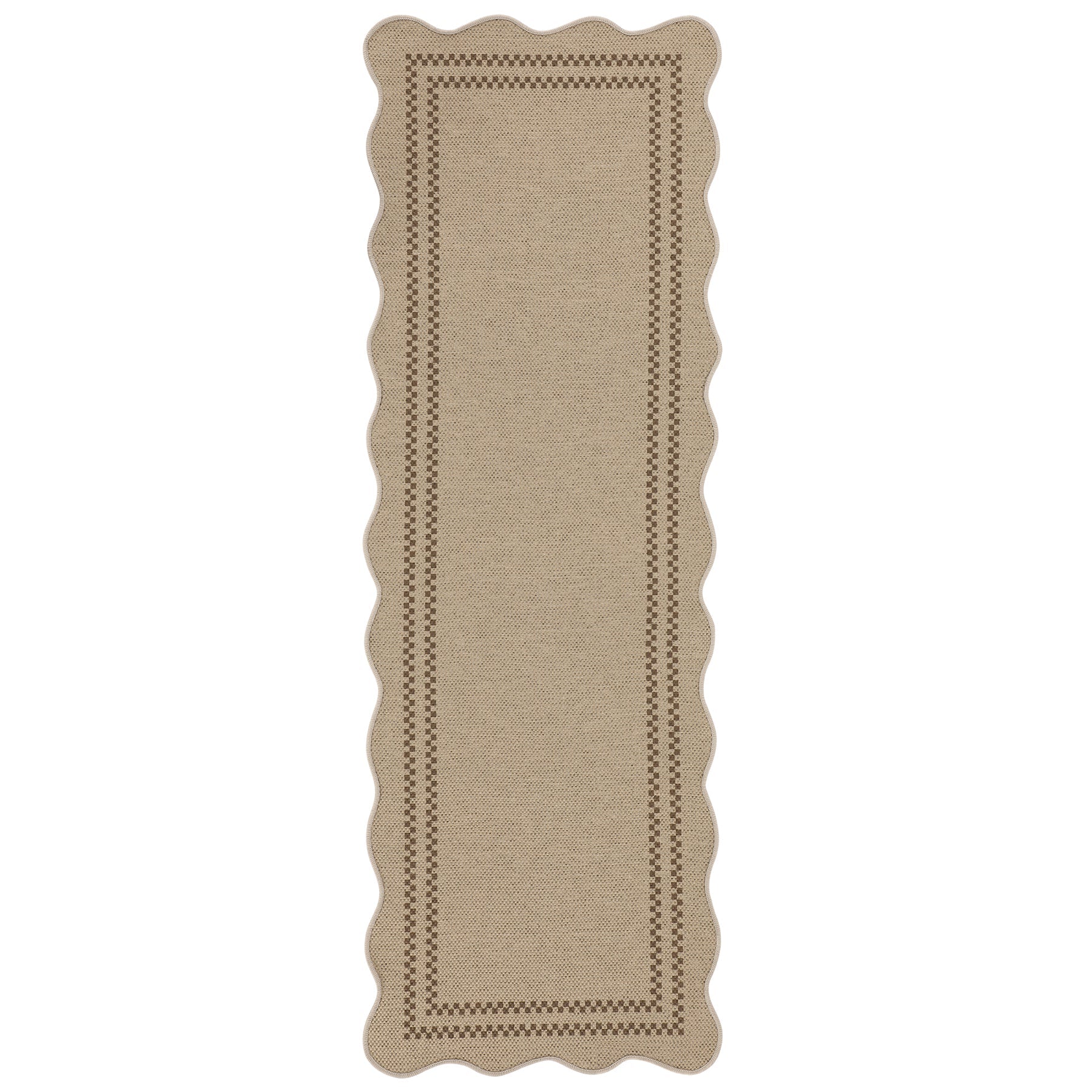 2x6/3x5/5x7 Scalloped Easy Jute Area Rugs, Tan/Checkered Washable Hallway Runner Non Slip Carpet, Oeko-Tex Certified