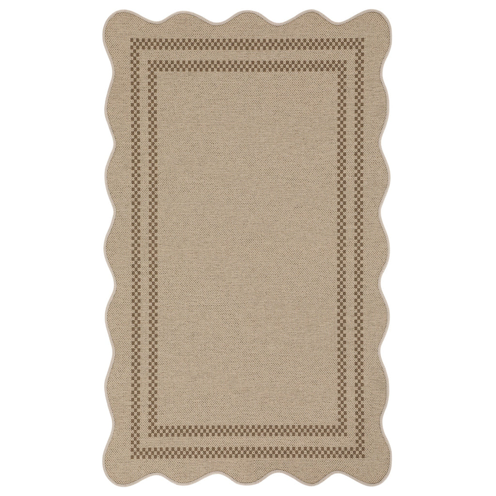 2x6/3x5/5x7 Scalloped Easy Jute Area Rugs, Tan/Checkered Washable Hallway Runner Non Slip Carpet, Oeko-Tex Certified