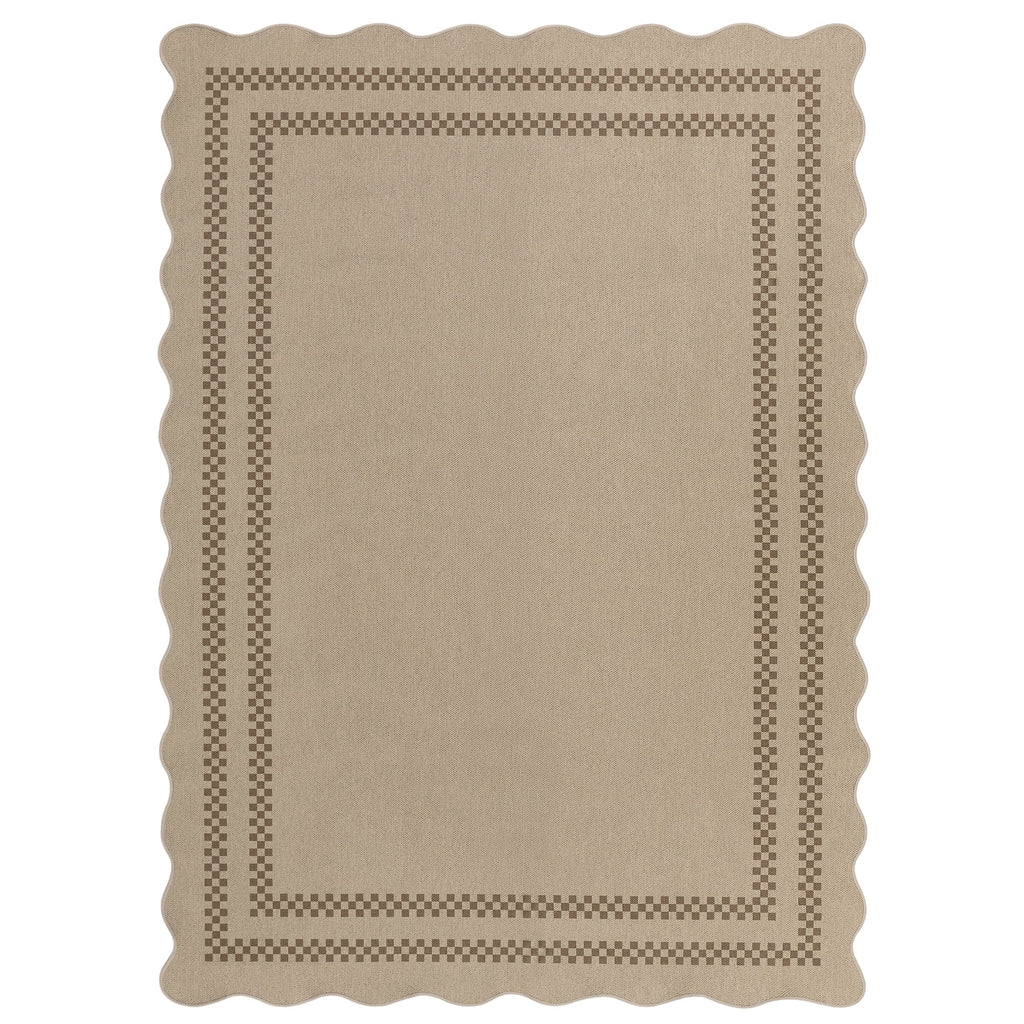 2x6/3x5/5x7 Scalloped Easy Jute Area Rugs, Tan/Checkered Washable Hallway Runner Non Slip Carpet, Oeko-Tex Certified