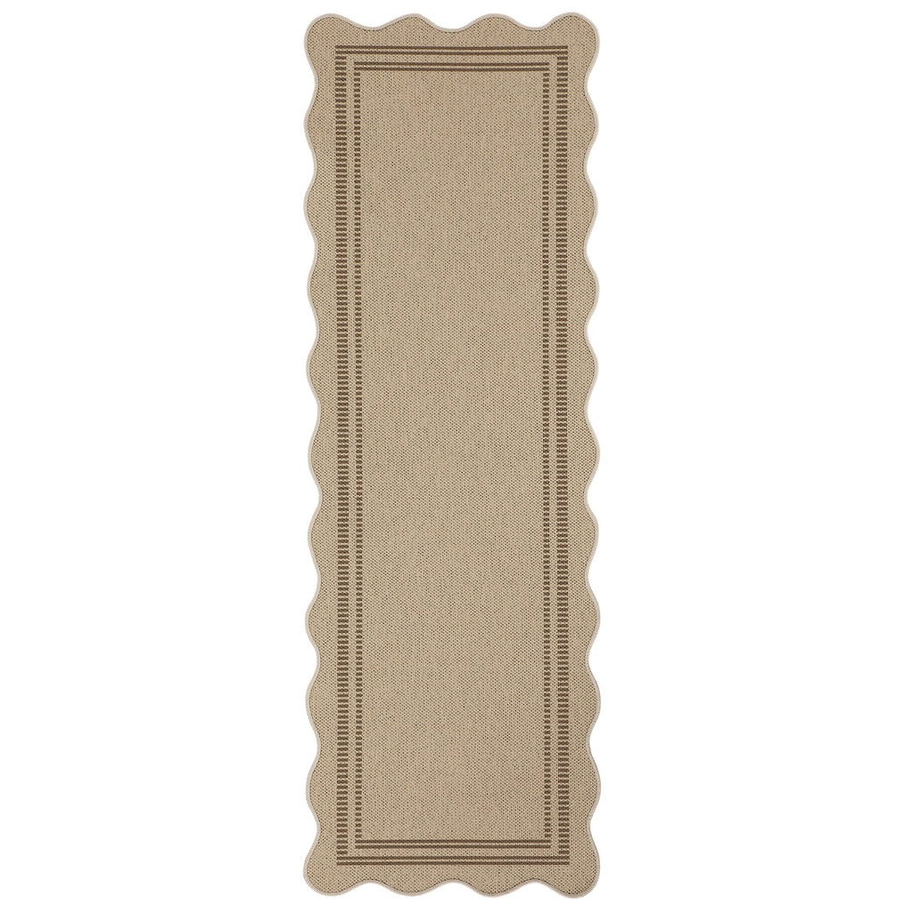 2x6/3x5/5x7 Scalloped Easy Jute Area Rugs, Tan/Checkered Washable Hallway Runner Non Slip Carpet, Oeko-Tex Certified