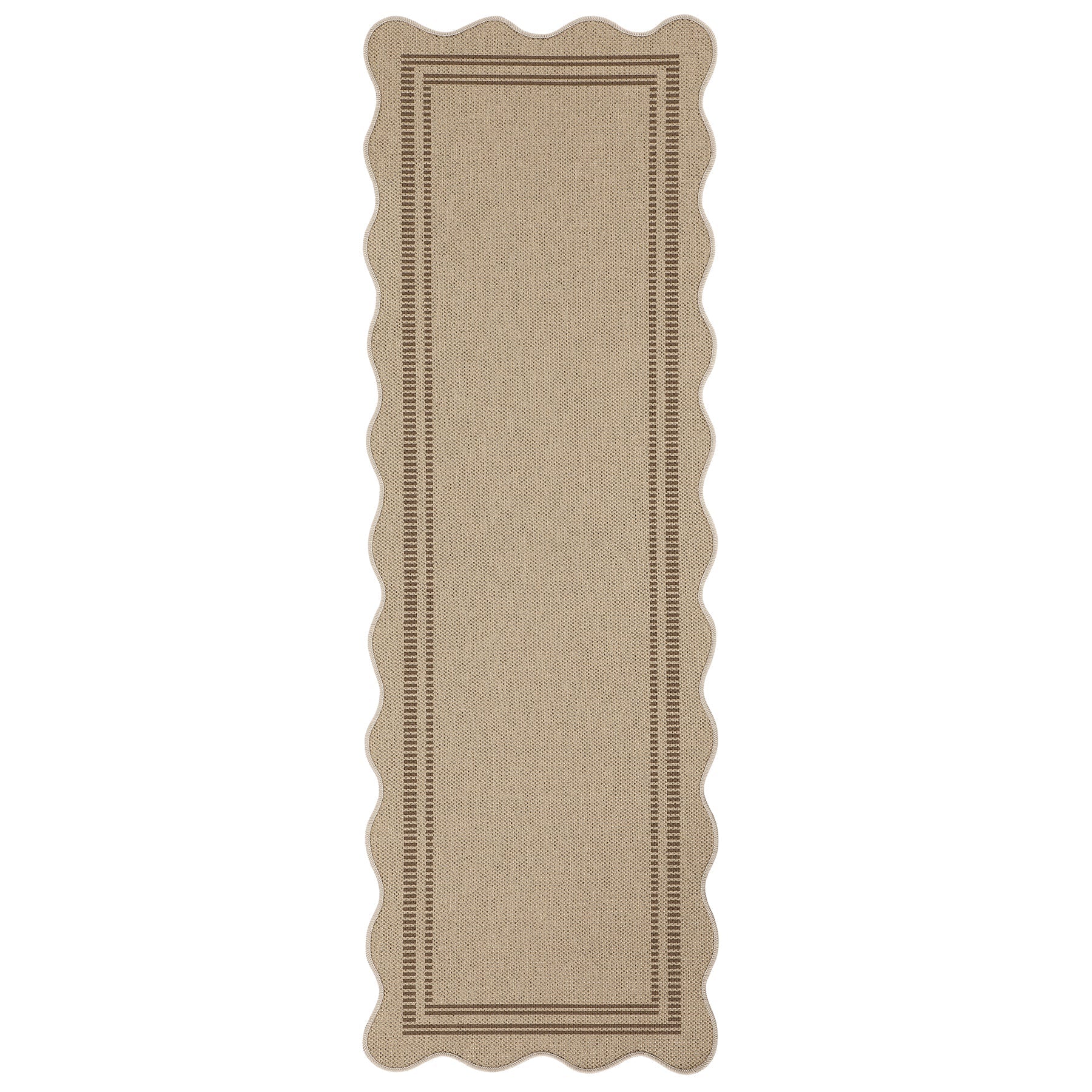 2x6/3x5/5x7 Scalloped Easy Jute Area Rugs, Tan/Checkered Washable Hallway Runner Non Slip Carpet, Oeko-Tex Certified