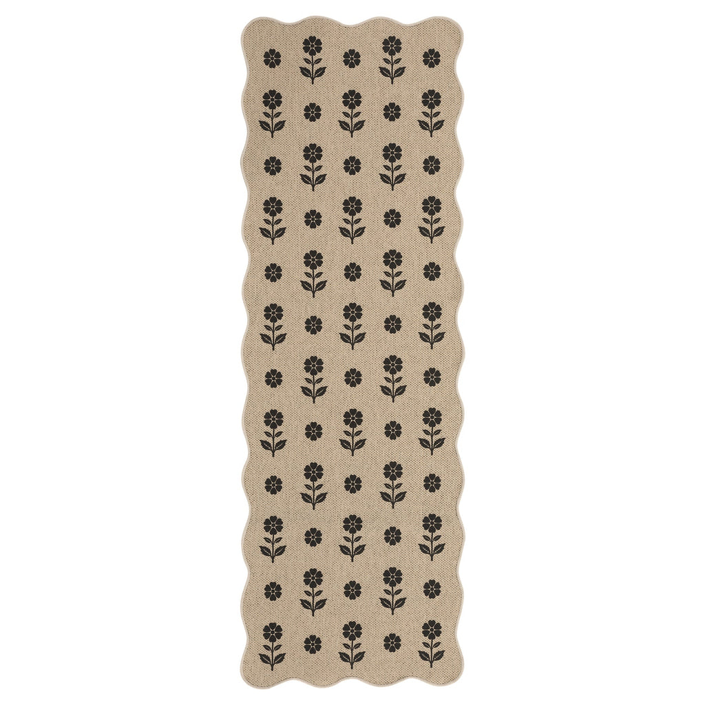 2x6/3x5 Floral Easy Jute Hallway Runner Rug, Scalloped Kitchen Runner Rug Non Skid Washable Indoor Carpet, Oeko-Tex Certified