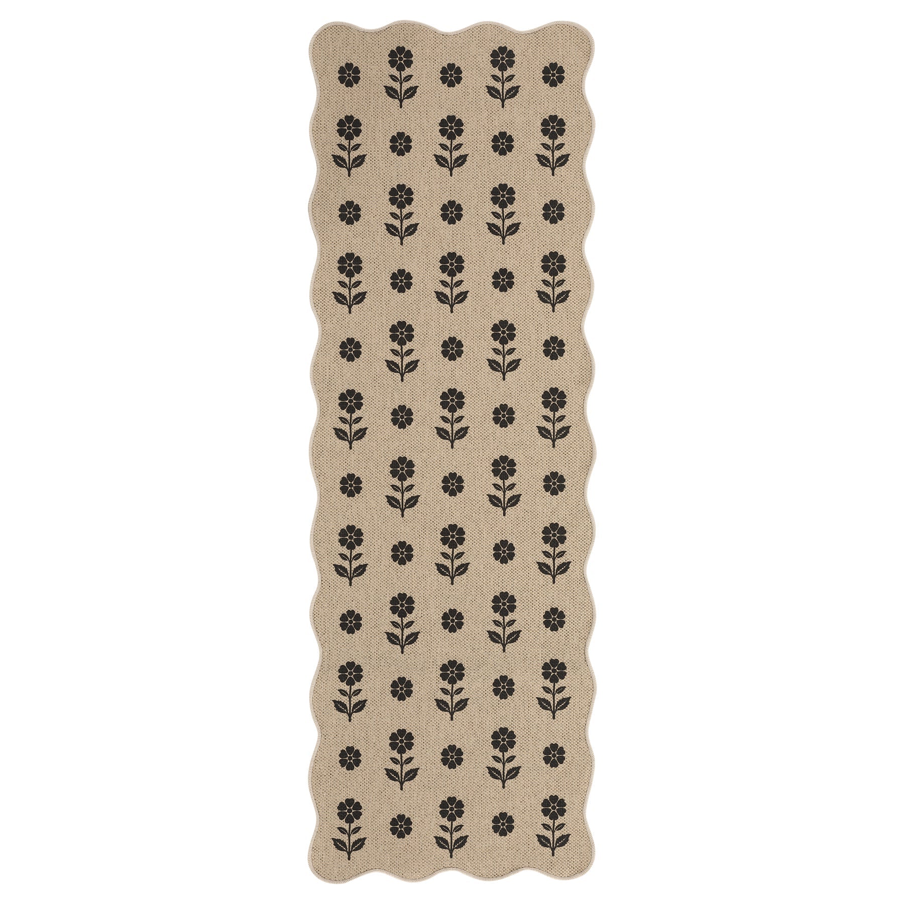 2x6/3x5 Floral Easy Jute Hallway Runner Rug, Scalloped Kitchen Runner Rug Non Skid Washable Indoor Carpet, Oeko-Tex Certified