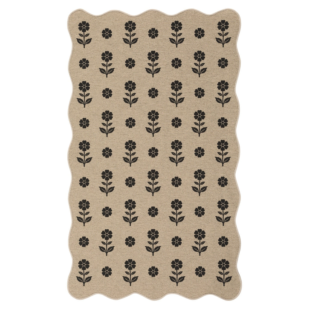 2x6/3x5 Floral Easy Jute Hallway Runner Rug, Scalloped Kitchen Runner Rug Non Skid Washable Indoor Carpet, Oeko-Tex Certified
