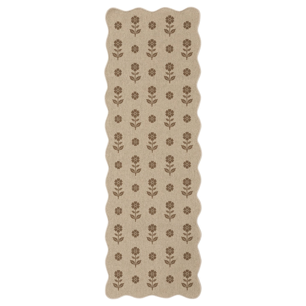 2x6/3x5 Floral Easy Jute Hallway Runner Rug, Scalloped Kitchen Runner Rug Non Skid Washable Indoor Carpet, Oeko-Tex Certified