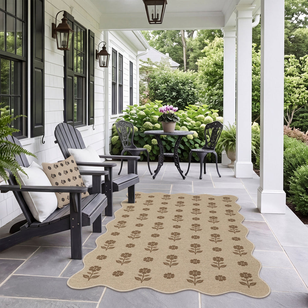 2x6/3x5 Floral Easy Jute Hallway Runner Rug, Scalloped Kitchen Runner Rug Non Skid Washable Indoor Carpet, Oeko-Tex Certified