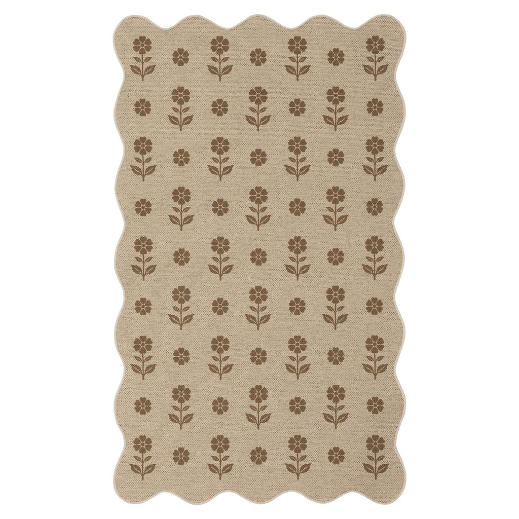 2x6/3x5 Floral Easy Jute Hallway Runner Rug, Scalloped Kitchen Runner Rug Non Skid Washable Indoor Carpet, Oeko-Tex Certified