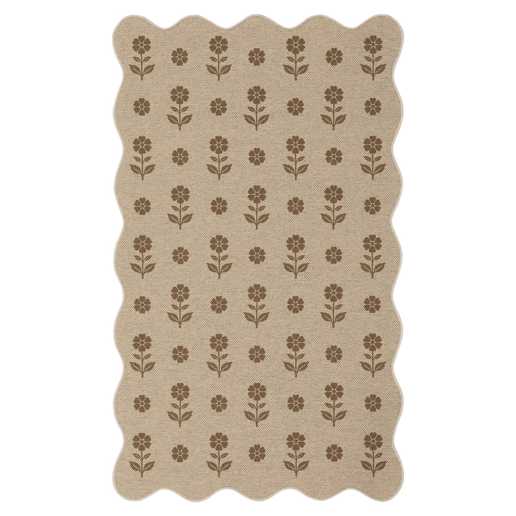 2x6/3x5 Floral Easy Jute Hallway Runner Rug, Scalloped Kitchen Runner Rug Non Skid Washable Indoor Carpet, Oeko-Tex Certified