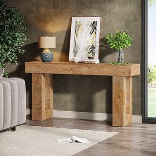 63" Rustic Sofa Table, Chunky Console Table for Entryway
