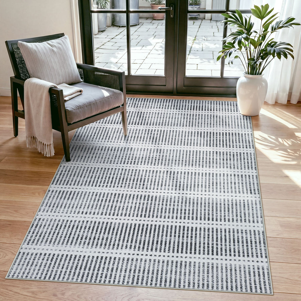 3x5/5x7 Ultra Thin Washable Area Rugs, Modern Non-Slip Striped Farmhouse Soft Indoor Carpet for Bedside Living Room, Oeko-Tex Certified