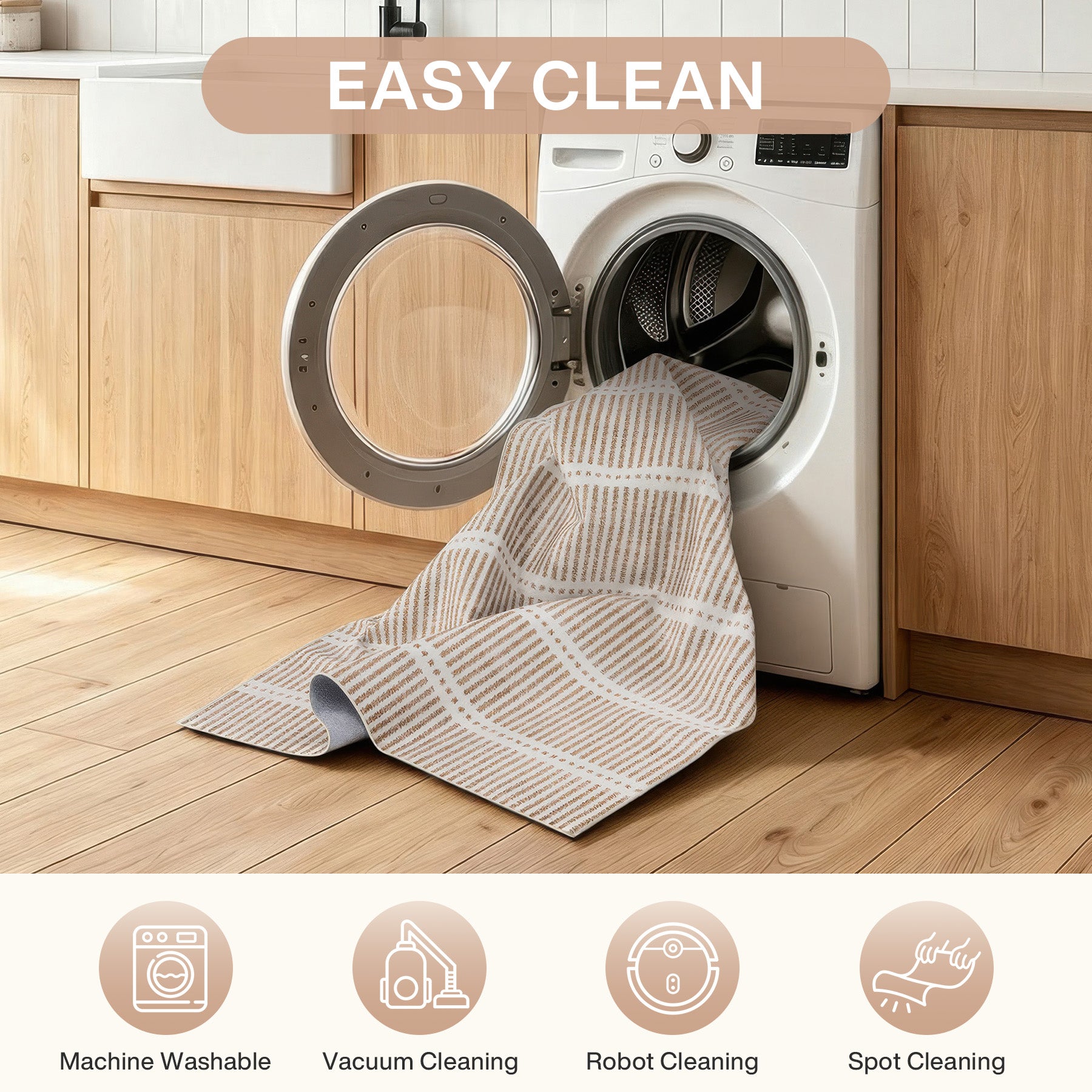 3x5/5x7 Ultra Thin Washable Area Rugs, Modern Non-Slip Striped Farmhouse Soft Indoor Carpet for Bedside Living Room, Oeko-Tex Certified