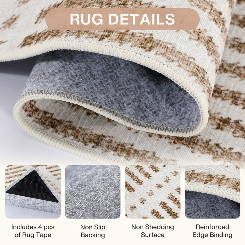 3x5/5x7 Ultra Thin Washable Area Rugs, Modern Non-Slip Striped Farmhouse Soft Indoor Carpet for Bedside Living Room, Oeko-Tex Certified