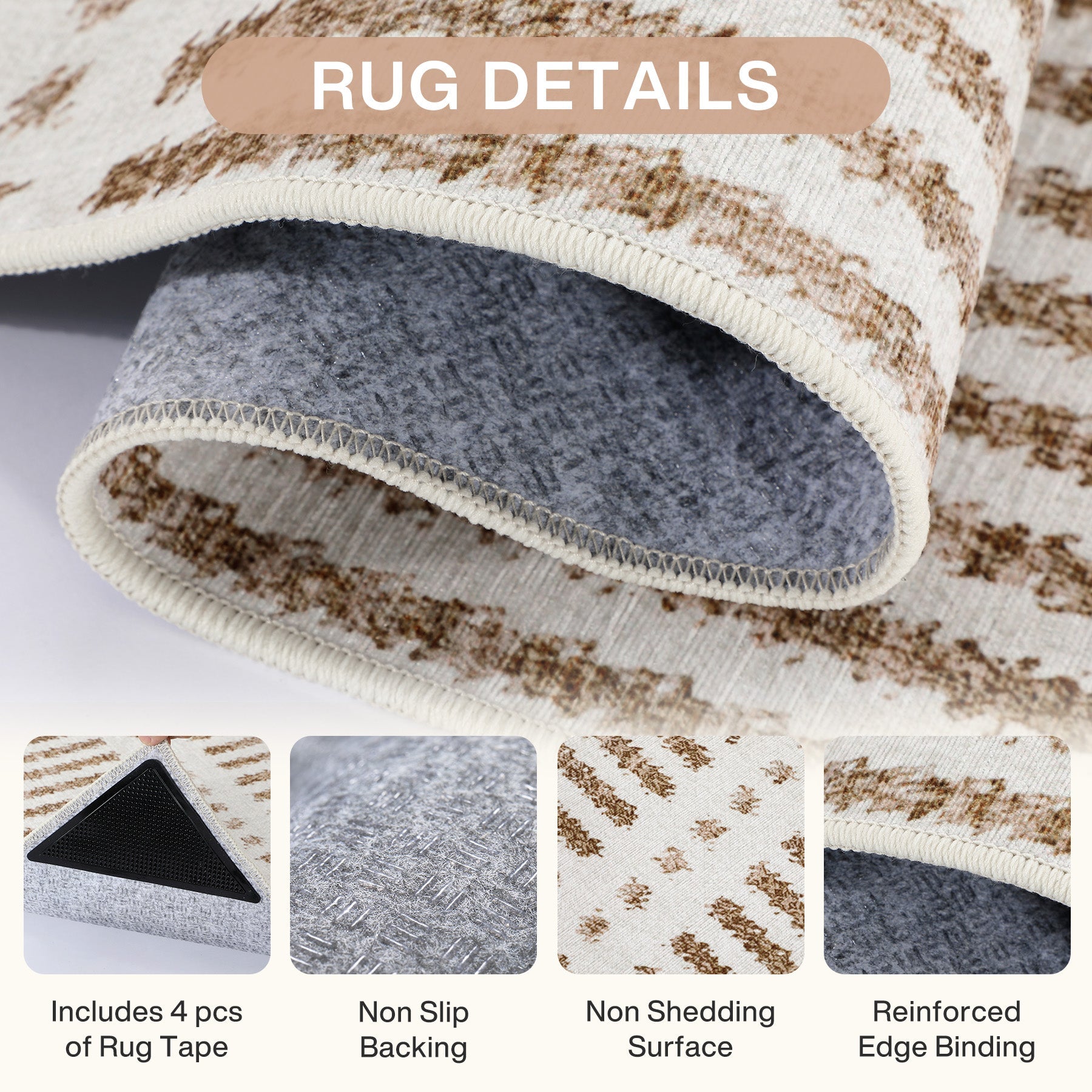 3x5/5x7 Ultra Thin Washable Area Rugs, Modern Non-Slip Striped Farmhouse Soft Indoor Carpet for Bedside Living Room, Oeko-Tex Certified