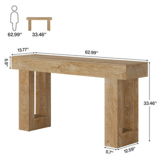 63" Rustic Sofa Table, Chunky Console Table for Entryway