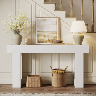 63" Rustic Sofa Table, Chunky Console Table for Entryway