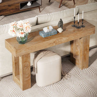 63" Rustic Sofa Table, Chunky Console Table for Entryway