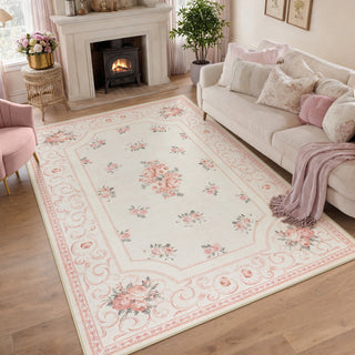 5x7/8x10 Boho Floral Area Rug, Vintage Soft Washable Low Pile Nursery Living Room Carpet, Oeko-Tex Certified