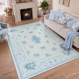 5x7/8x10 Boho Floral Area Rug, Vintage Soft Washable Low Pile Nursery Living Room Carpet, Oeko-Tex Certified