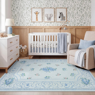 5x7/8x10 Boho Floral Area Rug, Vintage Soft Washable Low Pile Nursery Living Room Carpet, Oeko-Tex Certified