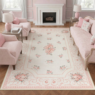 5x7/8x10 Boho Floral Area Rug, Vintage Soft Washable Low Pile Nursery Living Room Carpet, Oeko-Tex Certified