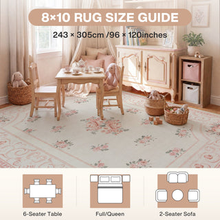 5x7/8x10 Boho Floral Area Rug, Vintage Soft Washable Low Pile Nursery Living Room Carpet, Oeko-Tex Certified