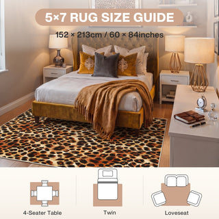 5x7/8x10 Leopard Print Area Rug, Animal Soft Carpet Machine Washable Cheetah Rug for Living Room, Oeko-Tex Certified