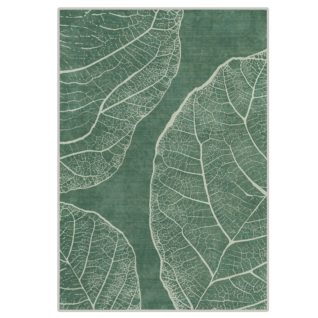 5x7 Boho Leaf Print Area Rugs, Modern Washable Non-Slip Low Pile Indoor Carpet for Living Room, Oeko-Tex Certified