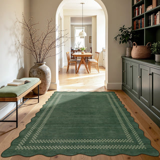 5x7/8x10 Scalloped Washable Area Rugs, Soft Geometric Non-Slip Indoor Rug for Living Room Bedroom, Oeko-Tex Certified
