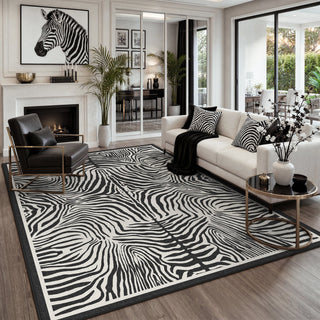 5x7 Zebra Print Washable Area Rug, Boho Modern Animal Soft Non Slip Nursery Living Room Carpet, Oeko-Tex Certified