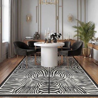 5x7 Zebra Print Washable Area Rug, Boho Modern Animal Soft Non Slip Nursery Living Room Carpet, Oeko-Tex Certified