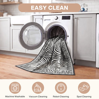 5x7 Zebra Print Washable Area Rug, Boho Modern Animal Soft Non Slip Nursery Living Room Carpet, Oeko-Tex Certified