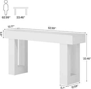 63" Rustic Sofa Table, Chunky Console Table for Entryway