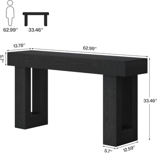 63" Rustic Sofa Table, Chunky Console Table for Entryway