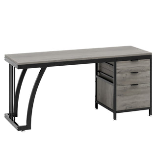 Industrial Computer Desk, 59" Study Desk with Reversible Drawer Cabinet