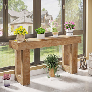 63" Rustic Sofa Table, Chunky Console Table for Entryway