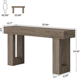 63" Rustic Sofa Table, Chunky Console Table for Entryway