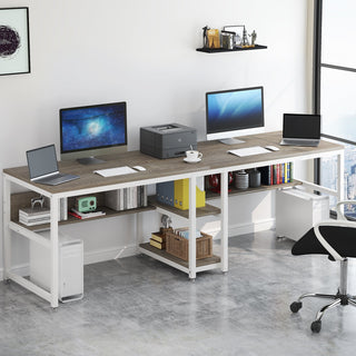78.7" Two Person Desk, Double Computer Desk with Bookshelf