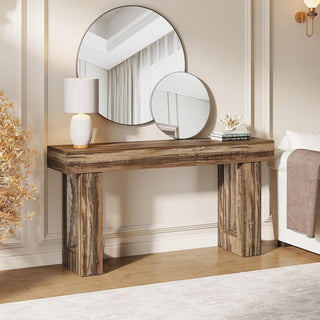 63" Rustic Sofa Table, Chunky Console Table for Entryway