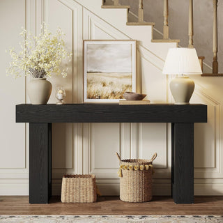 63" Rustic Sofa Table, Chunky Console Table for Entryway