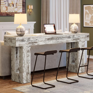 63" Rustic Sofa Table, Chunky Console Table for Entryway